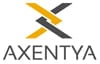 Axentya logo featuring a stylized geometric design with orange and black angular shapes above the text Axentya