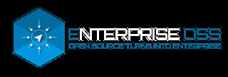 Enterprise OSS logo with blue hexagonal compass design and text reading Open Source Turns Into Enterprise