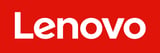Lenovo logo with white text on a red background
