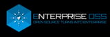Enterprise OSS logo featuring a blue hexagon with compass rose icon and text: Enterprise OSS, Open Source Turns Into Enterprise