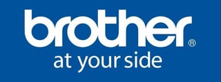 Brother company logo with tagline at your side on blue background