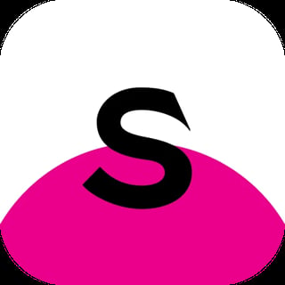 Black letter S on a bright magenta pink rounded shape