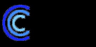 Blue concentric C letter logo or wireless signal icon on black background